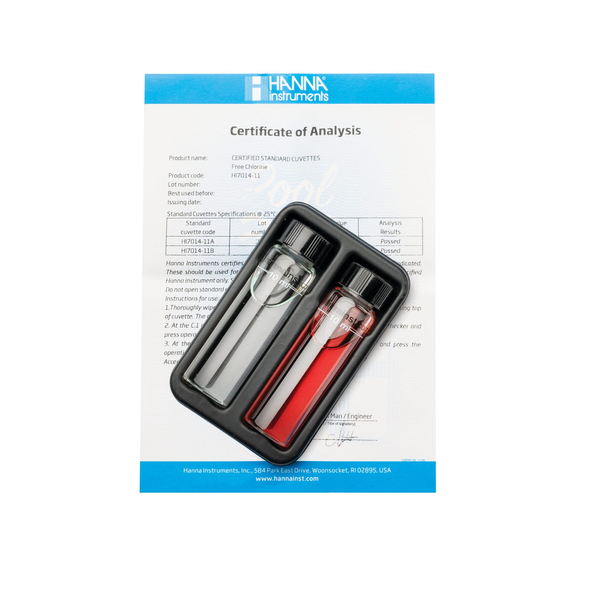 Pool Line Free Chlorine Checker  HC® Calibration Check set (0.00 and 1.00 ppm  Free Cl) - HI7014-11