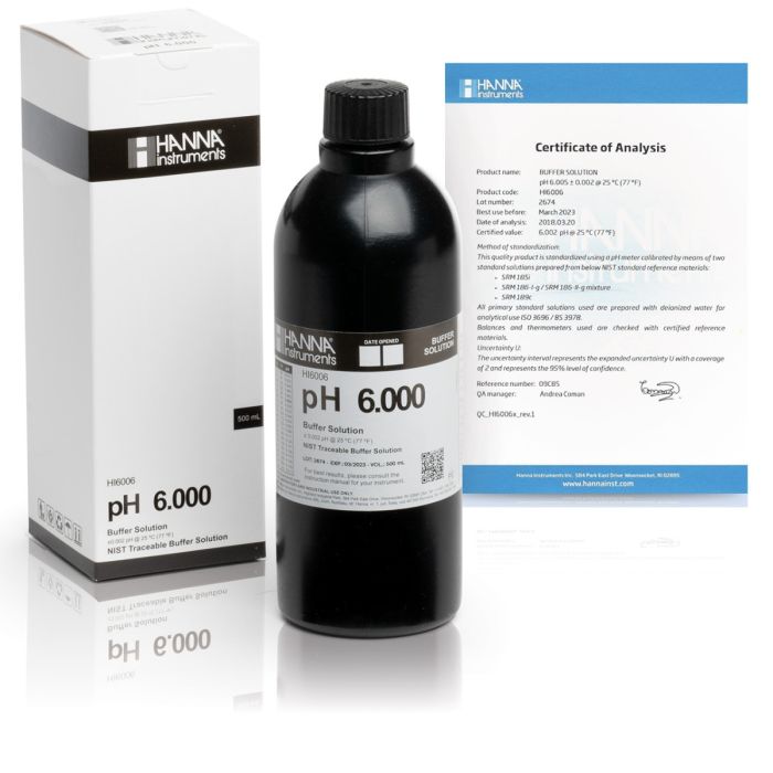 pH 6.000 Millesimal Calibration Buffer (500 mL) - HI6006