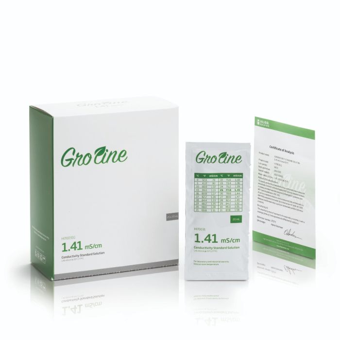 GroLine 1413 uS/cm Conductivity Standard Sachets with certificate of analysis  (25 x 20 mL) - HI70031G