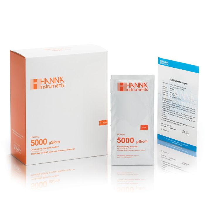 5000 µS/cm Conductivity Standard Sachets with Certificate of Analysis (25 x 20mL) - HI70039C