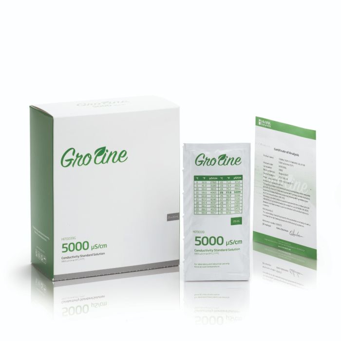 GroLine 5000 uS/cm Conductivity Standard Sachets,  with Certificate of Analysis (25 x 20 mL) - HI70039G