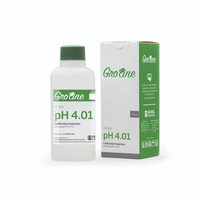 GroLine pH 4.01 Calibration Buffer with Certificate of Analysis (230 mL) - HI7004-023