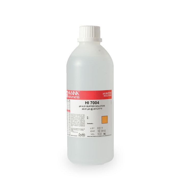 pH 4.01 Calibration Solution with Certificate of Analysis (500 mL) - HI7004L/C
