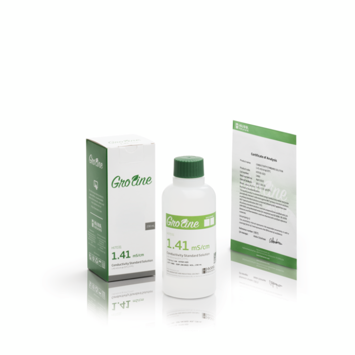 GroLine 1413 µS/cm Conductivity Standard with Certificate (230 mL bottle) – HI7031-023