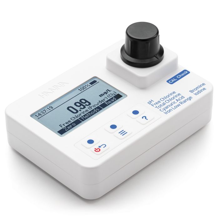 Bromine, Chlorine, Cyanuric Acid, Iodide, Iron, and pH Portable Photometer with CAL Check – HI97101-meter only