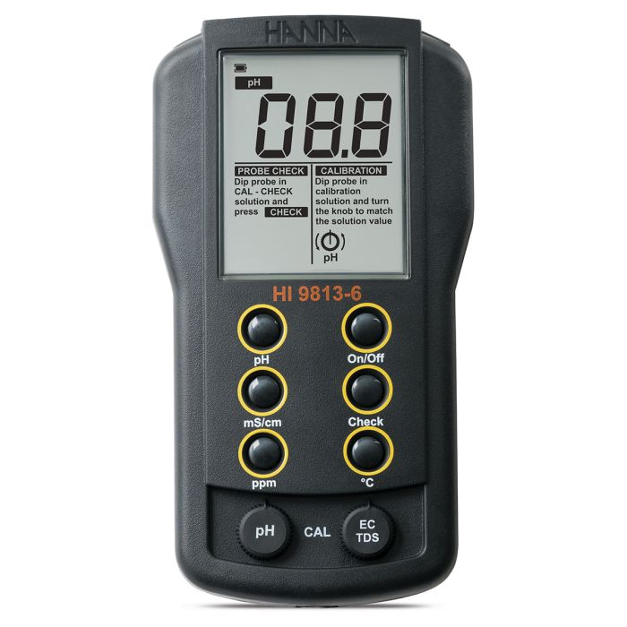 Portable pH/EC/TDS meter, range: pH 0.0 to 14.0 pH EC 0.00 to 4.00 mS/cm TDS 0 to 1999 ppm (mg/L) - HI9813-51