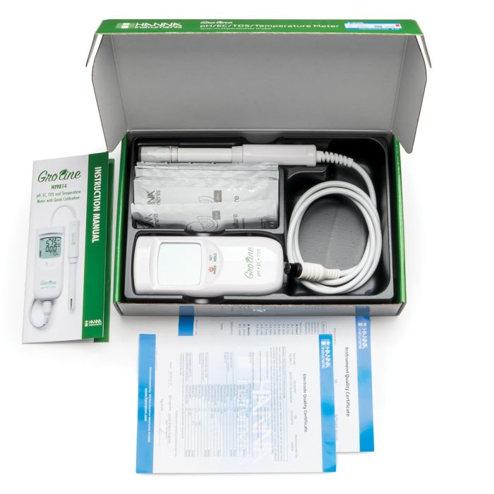 GroLine Hydroponics Waterproof pH/EC/TDS/Temperature Portable Meter - HI9814