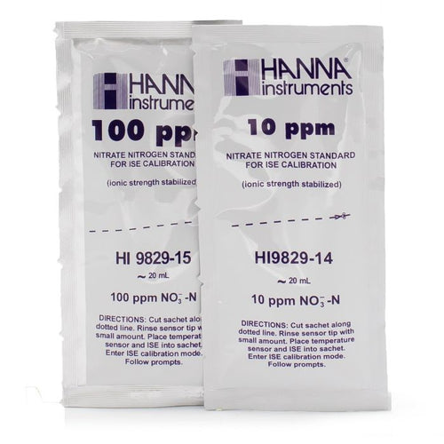 10 ppm and 100 ppm Nitrate (as N) Calibration Standard Sachets for HI9829 (10 x 25 mL each) - HI9829-14/15