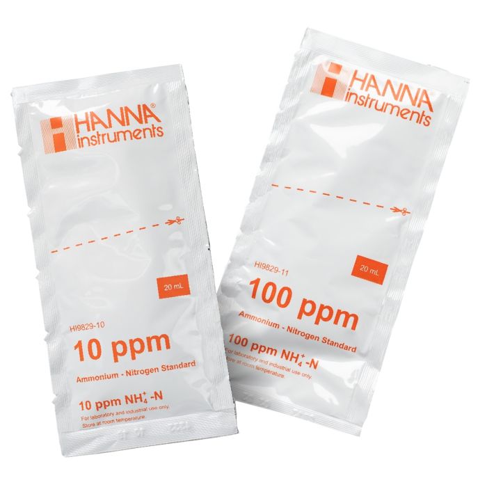 10 ppm  and 100 ppm Ammonium Calibration Standard Sachets for HI9829 (10 x 20 mL each) - HI9829-10/11