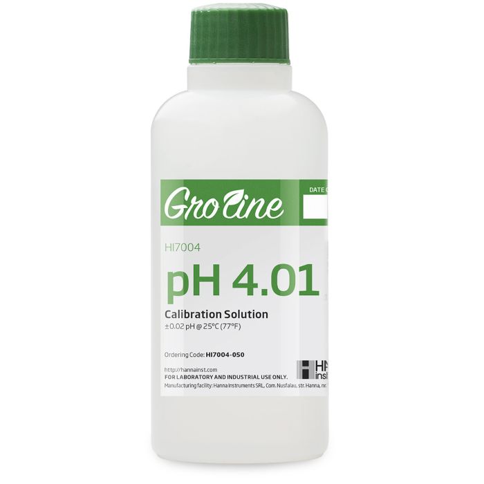 GroLine pH 4.01 Calibration Buffer with Certificate of Analysis (500 mL) - HI7004-050